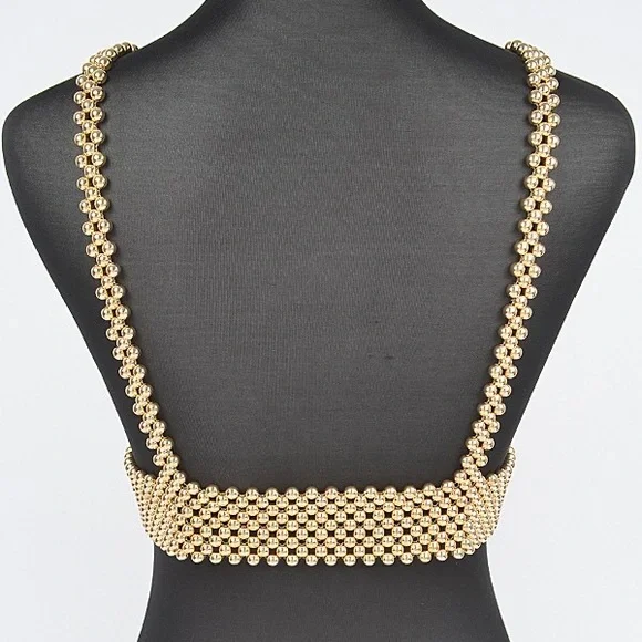 Gold Metallic Body Chain Harness Suspenders Statement Belt - Picture 3 of 3